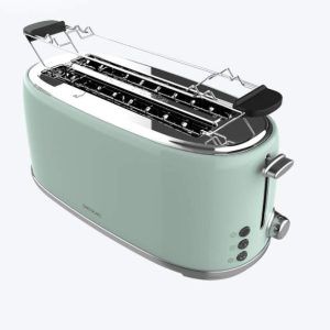 Tostadora Cecotec Toast&Taste 1600 Retro Double Green de acero con 2 ranuras, 4 tostadas