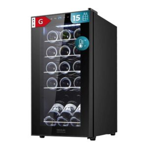 Vinoteca 15 Botellas Cecotec Bolero GrandSommelier 1550 Black Compressor Clase G