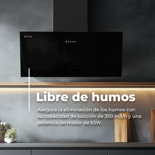 Campana Extractora Decorativa Evvo CE40 Cristal Black Clase B - Imagen 4