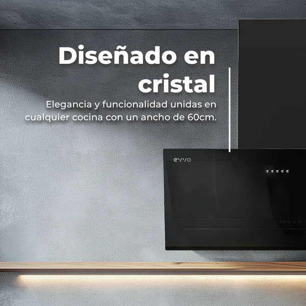Campana Extractora Decorativa Evvo CE40 Cristal Black Clase B - Imagen 3