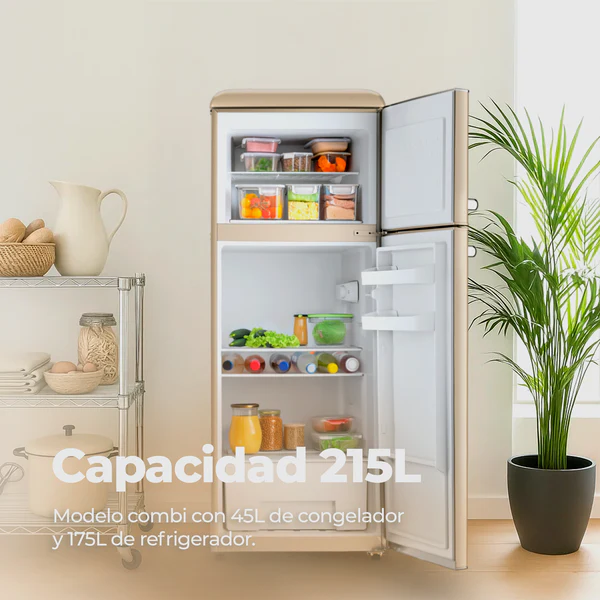 Frigorífico 2 puertas EVVO F45 Retro 215L Beige - Imagen 2