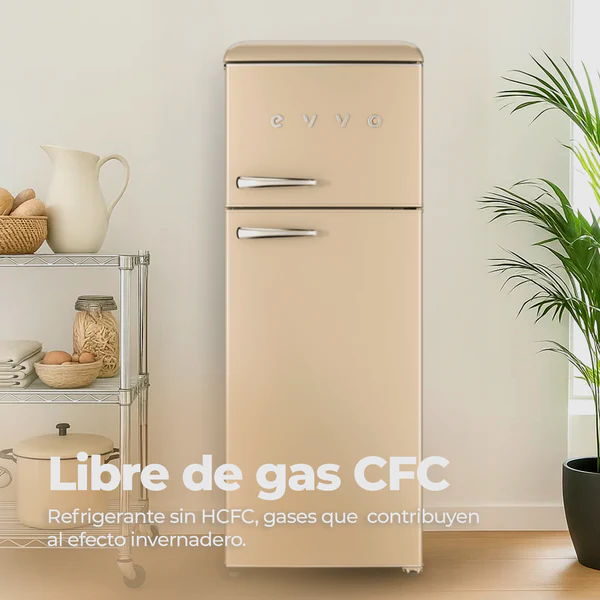 Frigorífico 2 puertas EVVO F45 Retro 215L Beige - Imagen 3