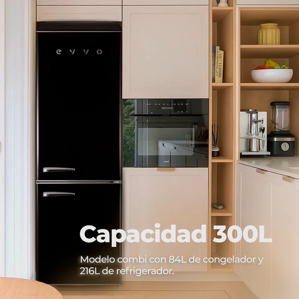 Frigorífico Combi Evvo F55 Retro 300L Negro - Imagen 3