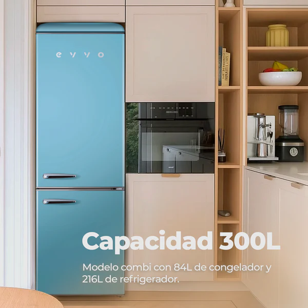 Frigorífico Combi Evvo F55 Retro 300L Azul - Imagen 2