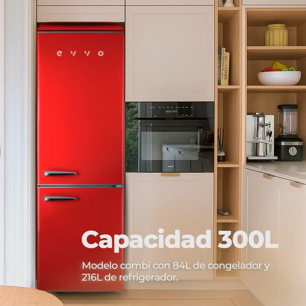Frigorífico Combi Evvo F55 Retro 300L Rojo - Imagen 2