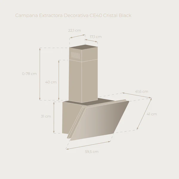 Campana Extractora Decorativa Evvo CE40 Cristal Black Clase B - Imagen 5