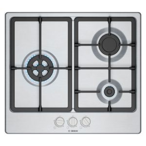 Placa de Gas Acero Bosch PGC6B5K90 3 Zonas 58.2cm Inox 7.3kW