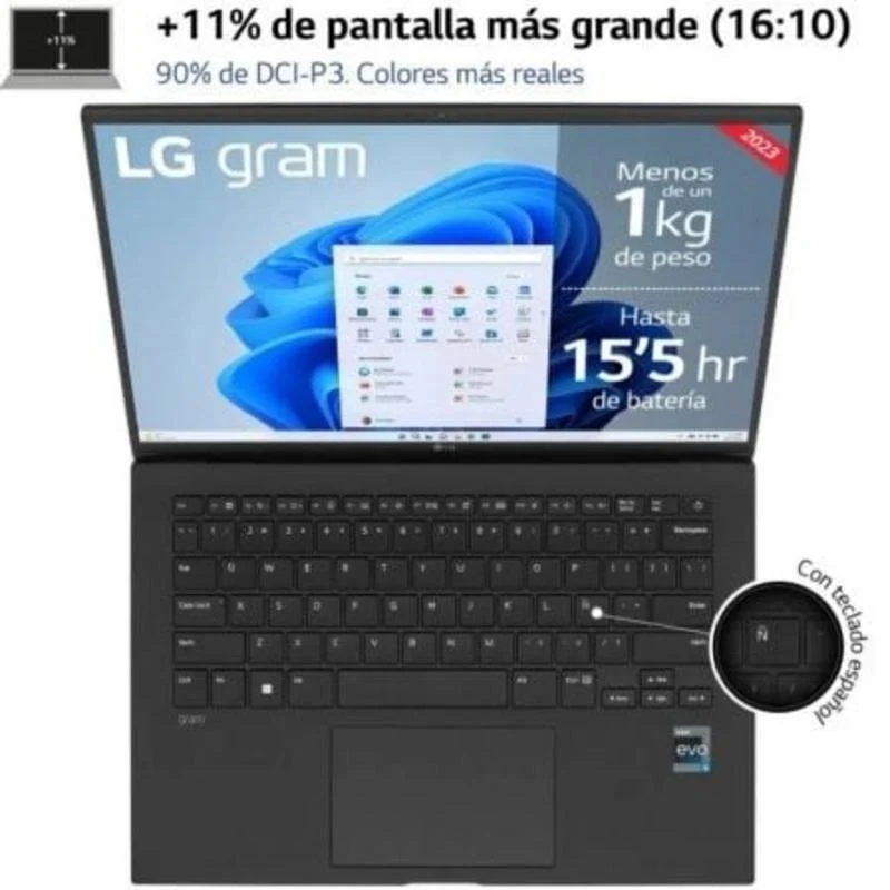 Portátil LG Gram 14Z90R-Q.AP75B 14" Intel Core i7-1370P 32GB 512GB Windows 11 Pro Negro - Imagen 3