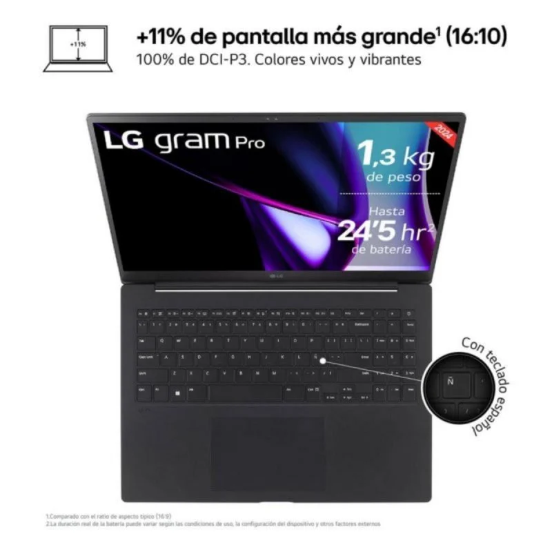 Portátil LG Gram Pro 16Z90SP 16" Intel Core Ultra 7 155H 32GB 1TB Negro - Imagen 3