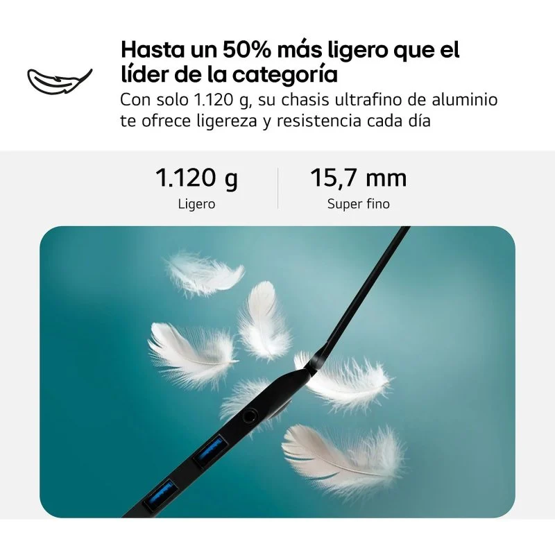 Portátil LG Gram 14ZD90T-G AX88B 14" Intel Core Ultra 7 255H 32GB 1TB Sin Sistema Operativo Negro - Imagen 4
