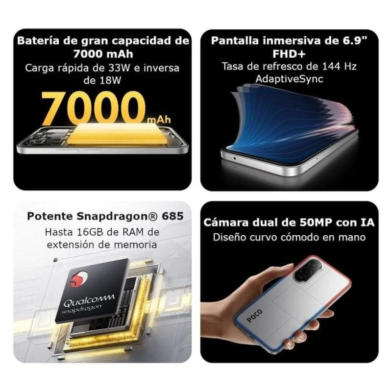 Smartphone Xiaomi POCO M7 6GB 128GB 4G 6.9" Negro - Imagen 3
