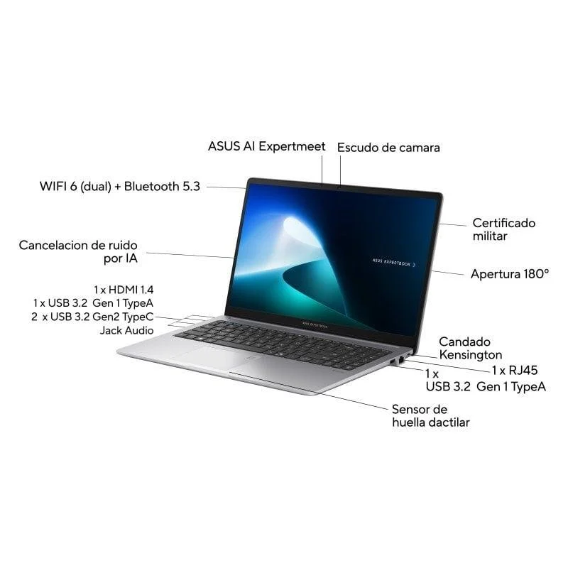 Portátil Asus ExpertBook P1 Intel Core i3-1315U 16GB 512GB SSD FreeDOS 15.6" Gris - Imagen 3