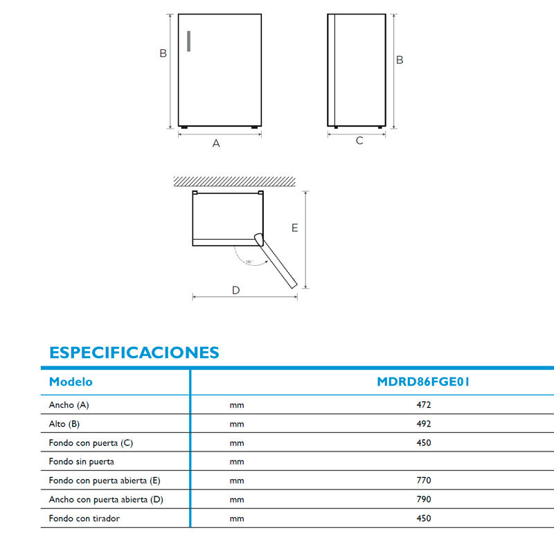 Frigorífico Cooler Midea MDRD86FGE01 49.2cm 43L Clase E Blanco - Imagen 2