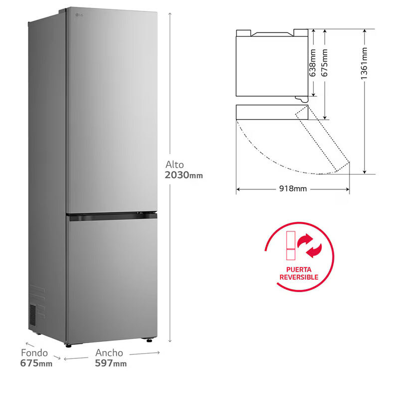Frigorífico Combi LG GBBS322APY 203cm 375L Clase A Inox - Imagen 2