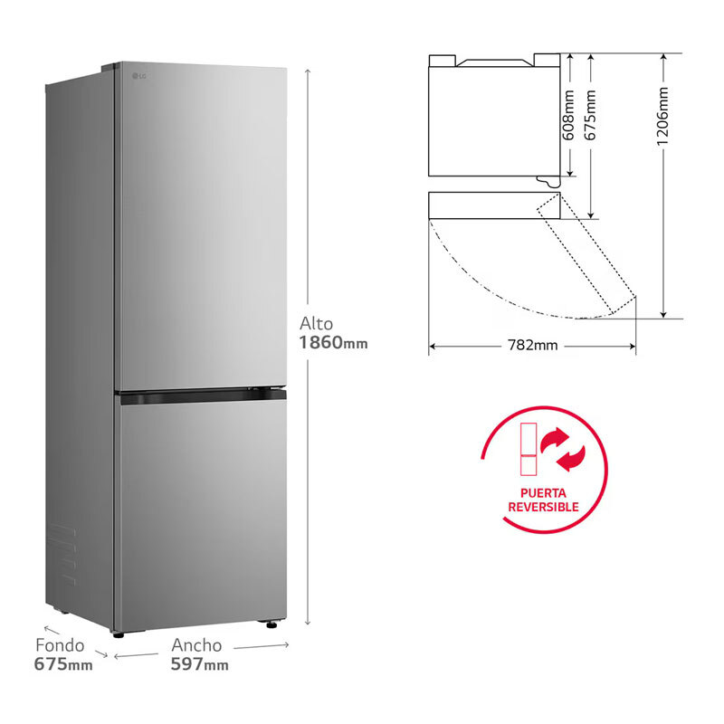 Frigorífico Combi LG GBBS312APY 186cm 333L Clase A Inox - Imagen 2