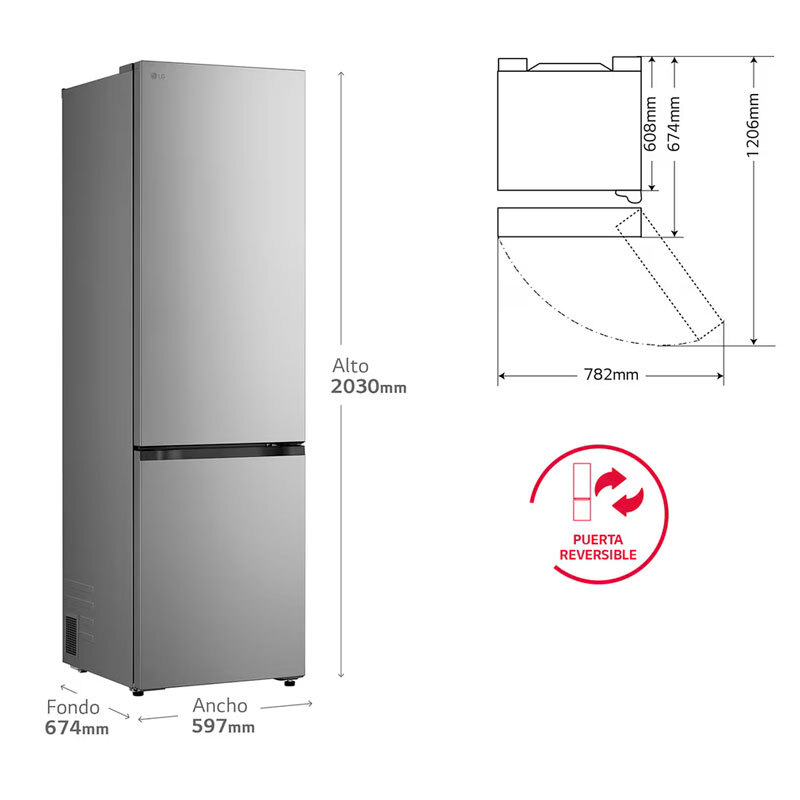 Frigorífico Combi LG GBBS322BPY 203cm 375L Clase B Inox - Imagen 2