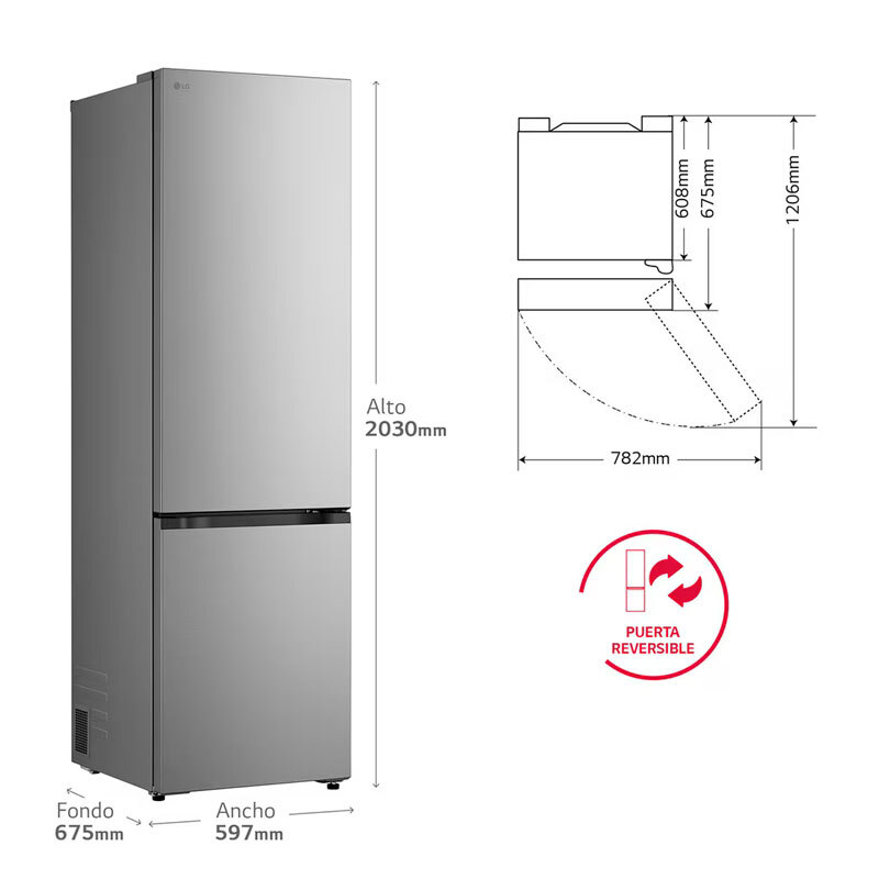 Frigorífico Combi LG GBBSJ2CCPY 203cm 375L Clase C Inox - Imagen 2