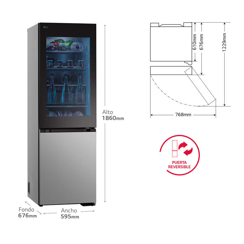 Frigorífico Combi LG GBG5160CPY 186cm 349L Clase C Inox - Imagen 2