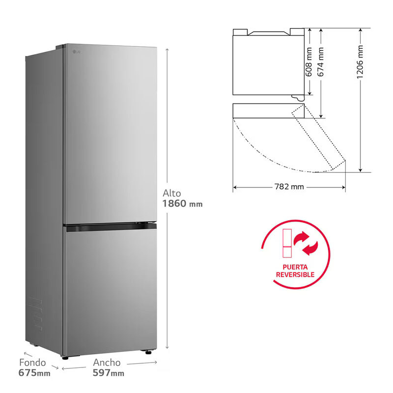 Frigorífico Combi LG GBBS312CPY 186cm 333L Clase C Inox - Imagen 2