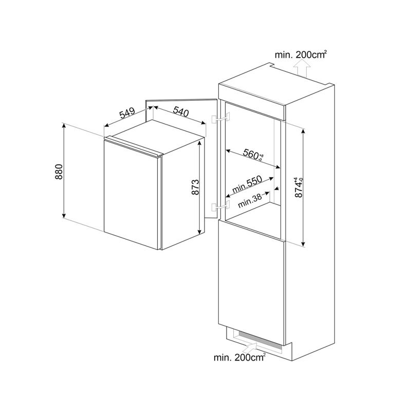 Frigorífico Integrable Cooler Smeg E S4L090E 88cm 142L Clase E - Imagen 2