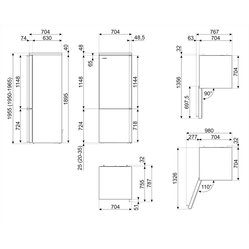 Frigorífico Combi Smeg E FA3905LX6 195.5cm 481L Clase D Inox - Imagen 2