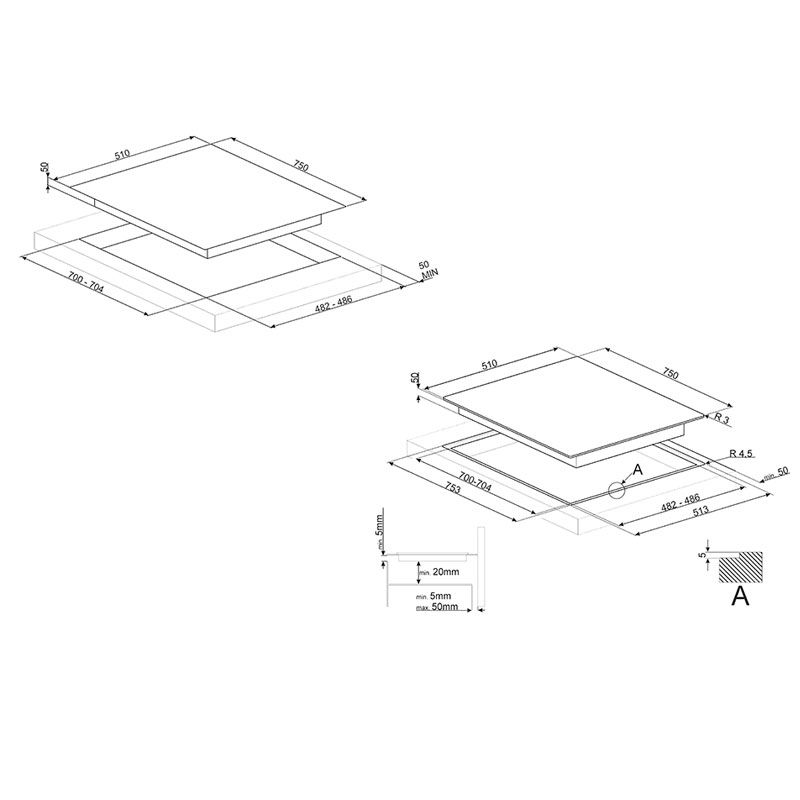 Placa de Cristal Smeg E PVL675LCN 5 Gas 75cm Negro - Imagen 2