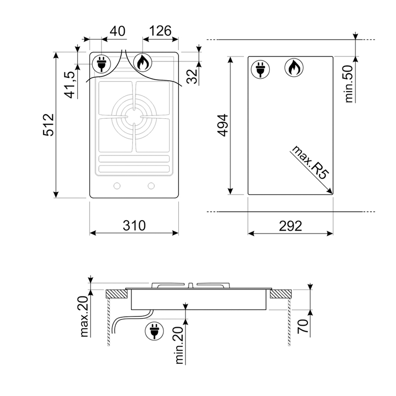 Placa de Gas Smeg PGF31G2 31cm Inox - Imagen 2