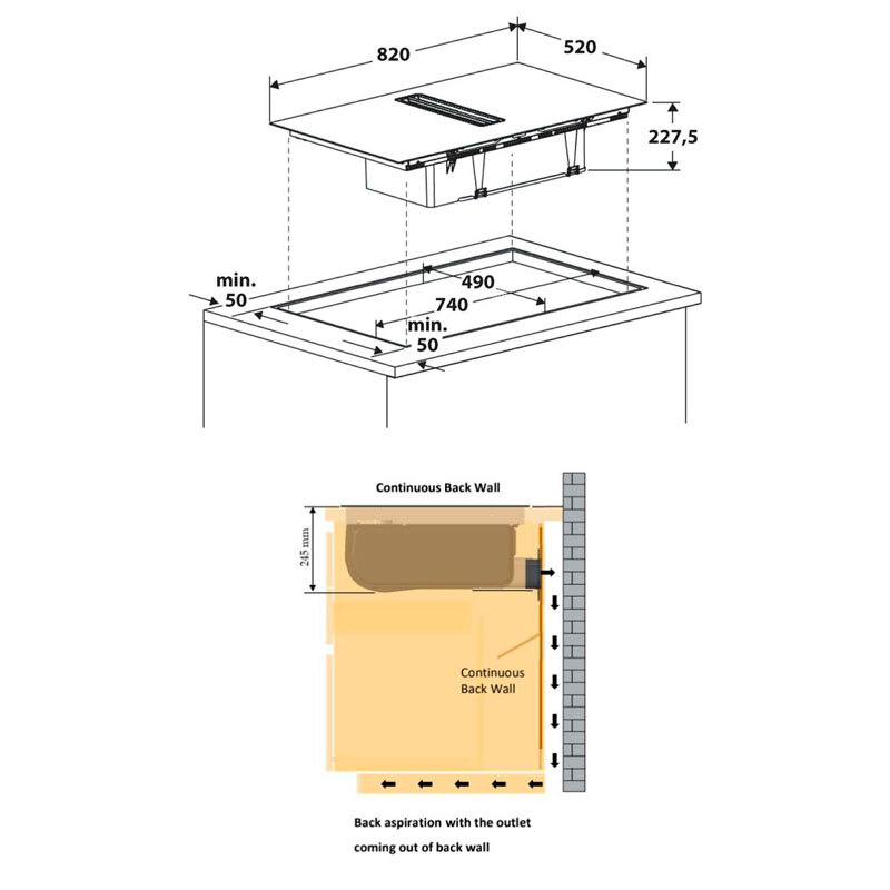 Placa de Induccion con campana Whirlpool WVH80FFB01 4 Zonas 82cm Negro 7.4kw - Imagen 2