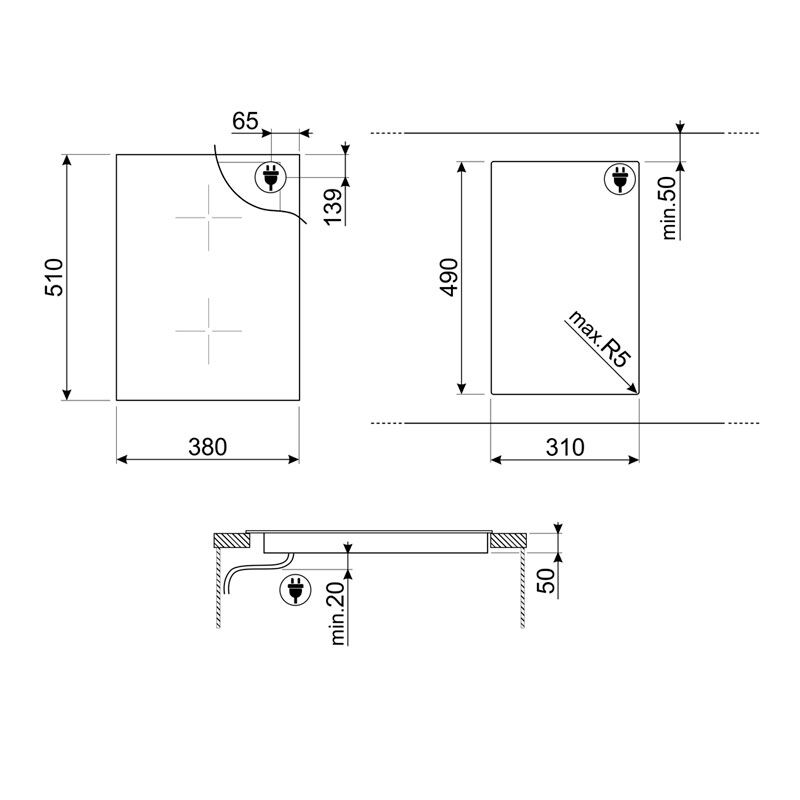 Placa de Induccion Smeg E SIM3323D 2 Zonas 38cm Negro - Imagen 2