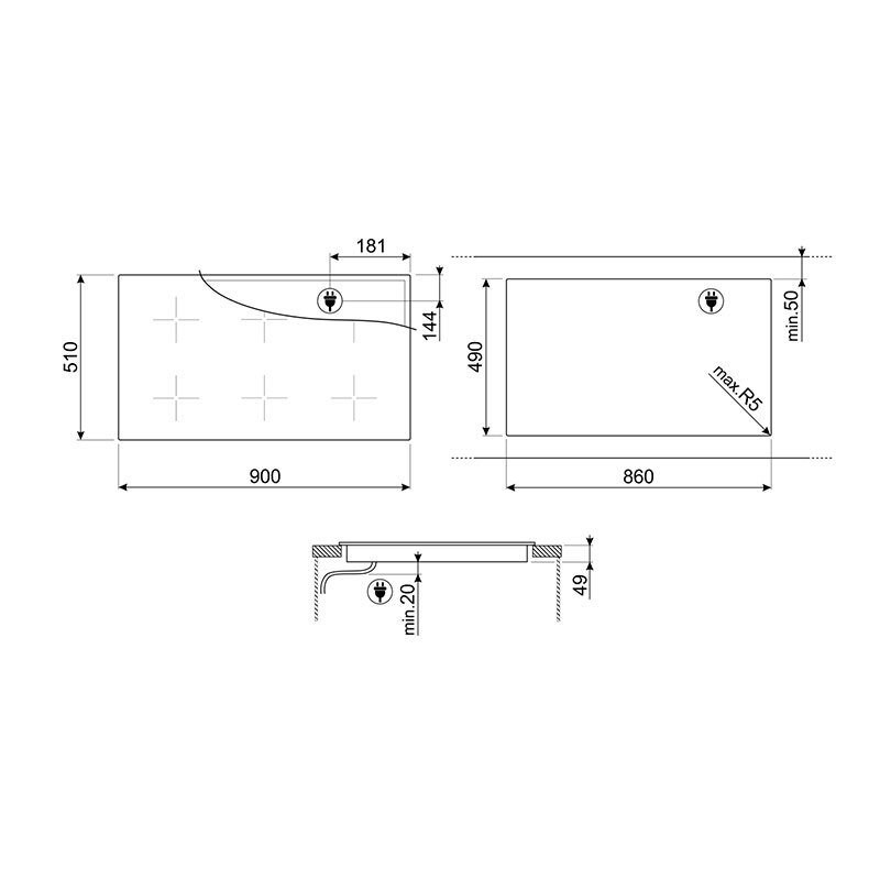 Placa de Induccion Smeg E SIM1964DG 6 Zonas 90cm Negro - Imagen 2