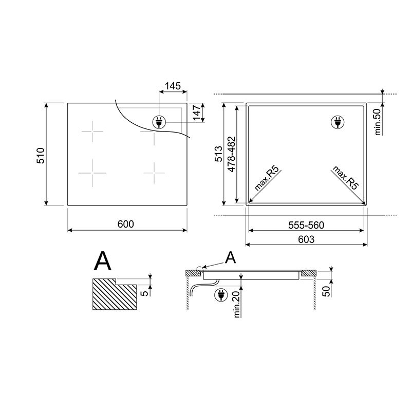 Placa de Induccion Smeg E SIM1644DG 4 Zonas 60cm Gris oscuro - Imagen 2
