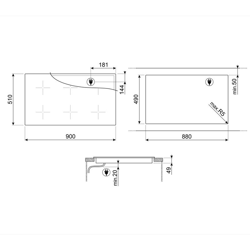 Placa de Induccion Smeg E SIM1964D 6 Zonas 90cm Negro - Imagen 2