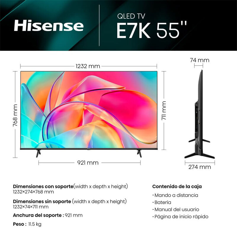 TV 55'' Hisense 55E77KQ QLED 4K 139cm Clase F - Imagen 2