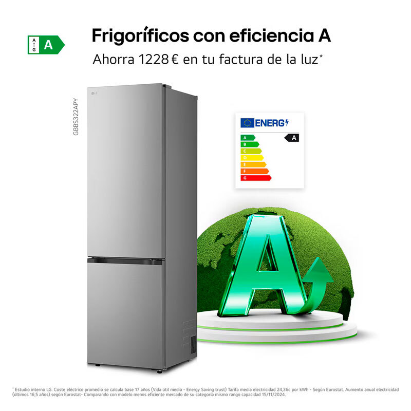 Frigorífico Combi LG GBBS322APY 203cm 375L Clase A Inox - Imagen 6