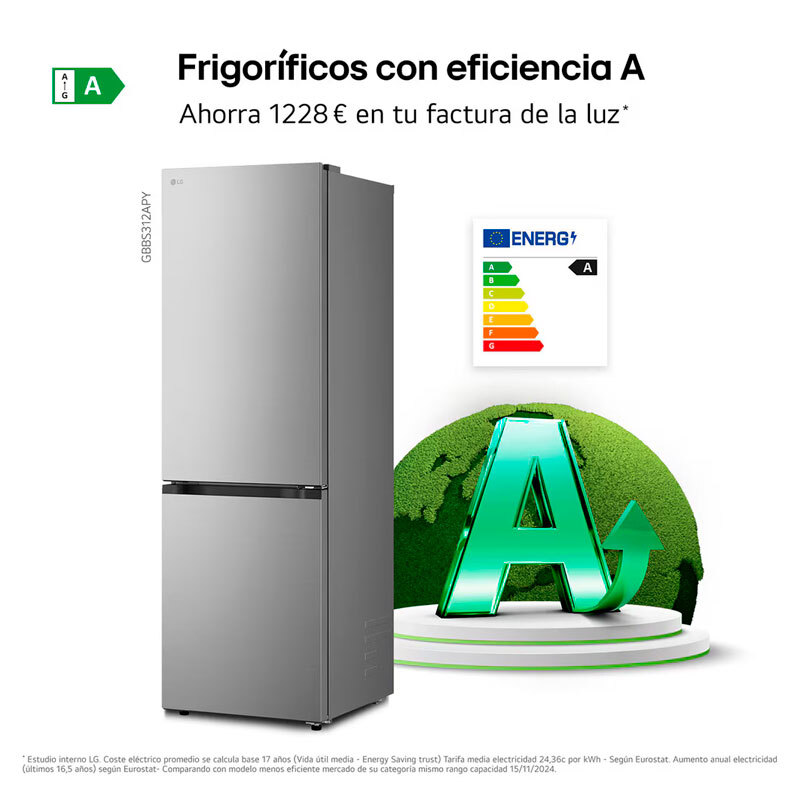 Frigorífico Combi LG GBBS312APY 186cm 333L Clase A Inox - Imagen 6