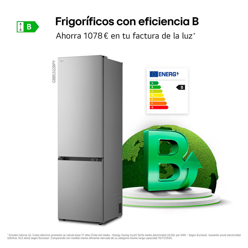 Frigorífico Combi LG GBBS322BPY 203cm 375L Clase B Inox - Imagen 6