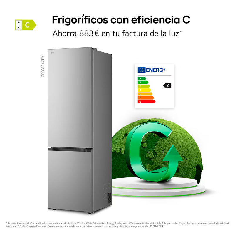 Frigorífico Combi LG GBBSJ2CCPY 203cm 375L Clase C Inox - Imagen 6