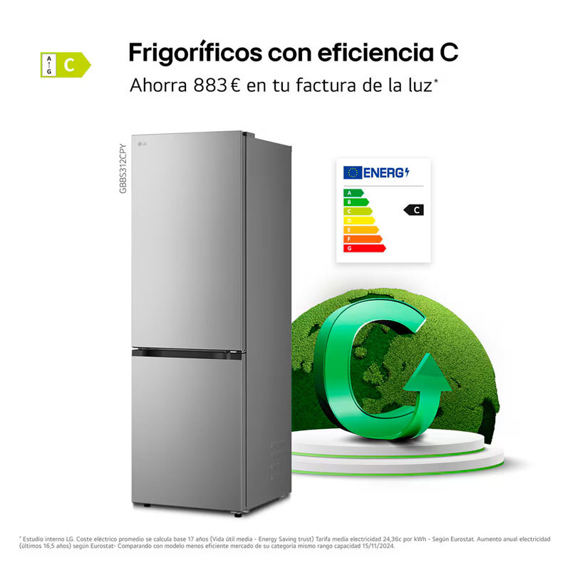 Frigorífico Combi LG GBBS312CPY 186cm 333L Clase C Inox - Imagen 6