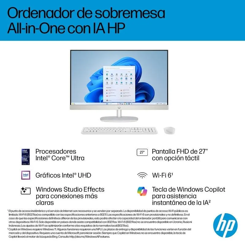 Ordenador HP 27-cr2014ns Intel Core Ultra 5 225U 16GB 512GB SSD 27" Blanco - Imagen 2