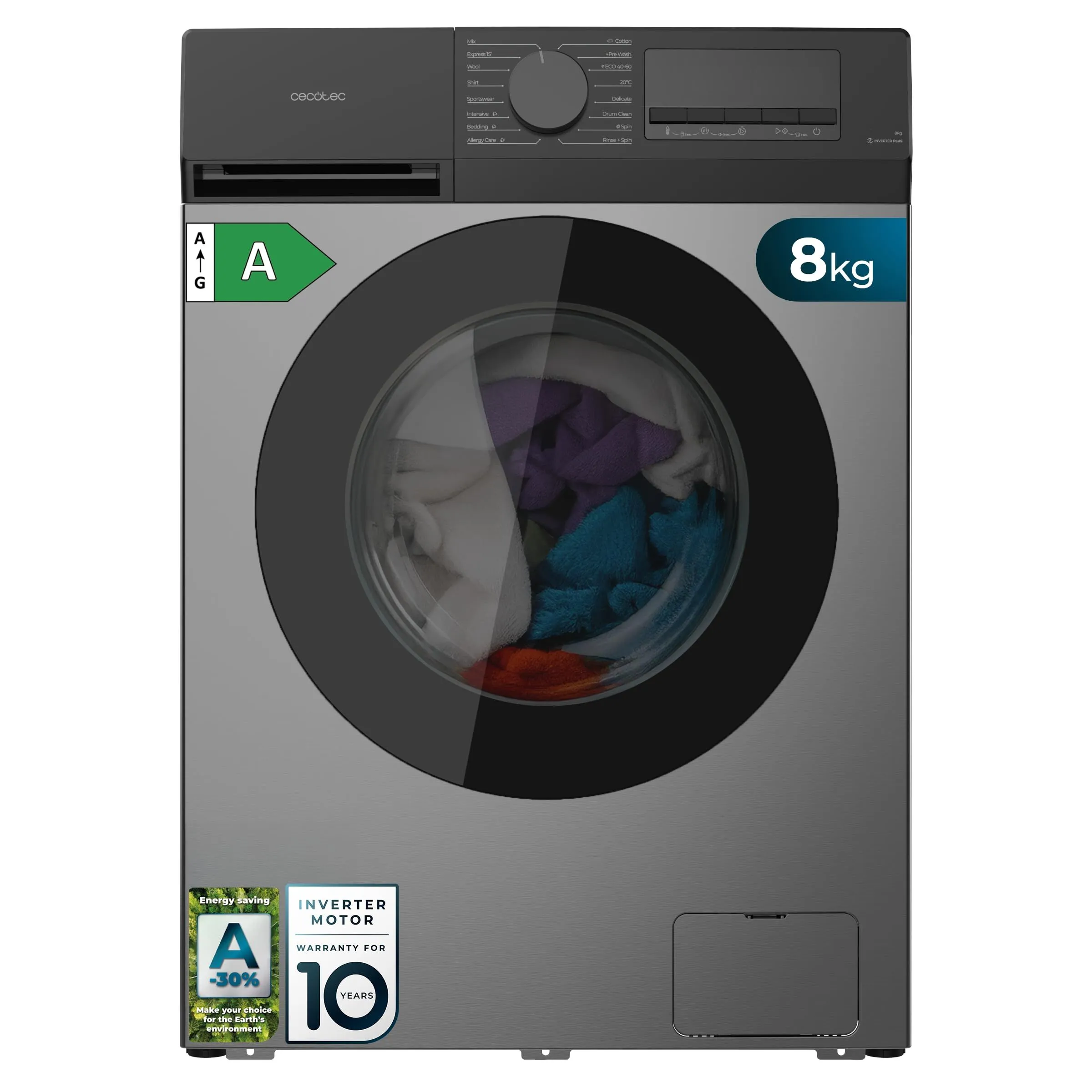 Lavadora Cecotec Bolero DressCode 8450 Inverter Steel 8Kg Clase A-20% Gris Oscuro