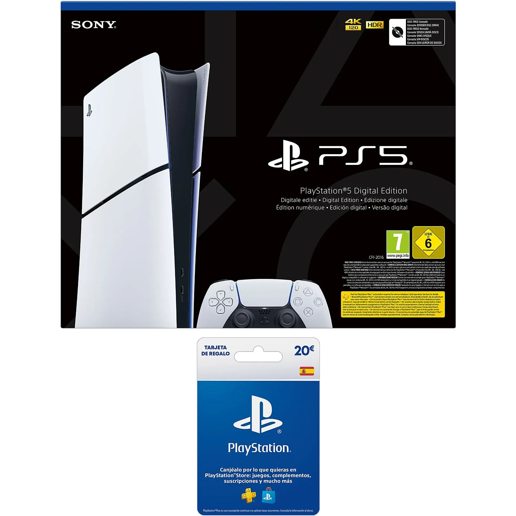 Consola Sony PlayStation 5 Slim Digital Edition 825GB SSD Chasis D Blanco + Tarjeta PS Plus 20€
