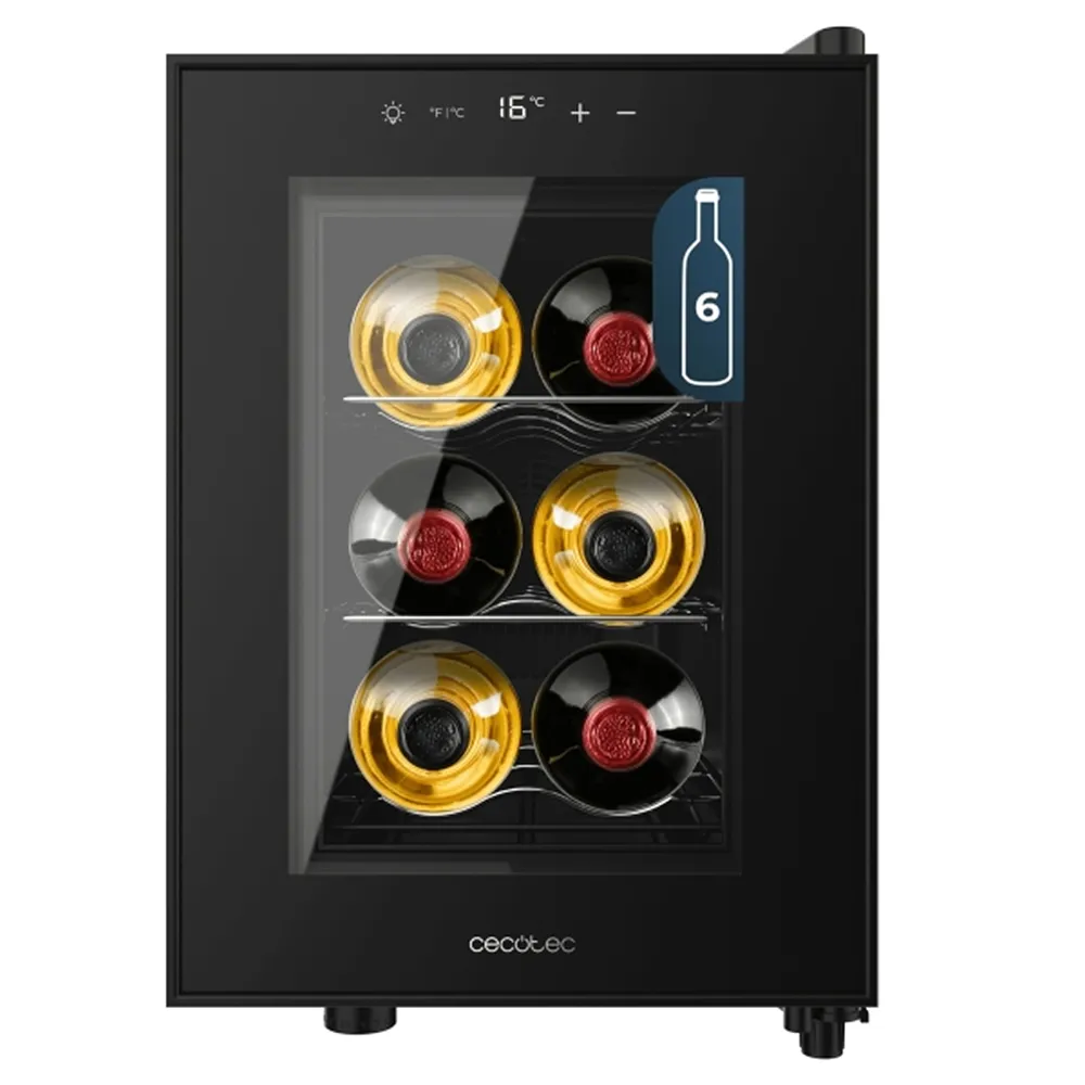 Vinoteca Cecotec Bolero GrandSommelier 600 CoolCrystal 39cm 6 Botellas Clase E Negro