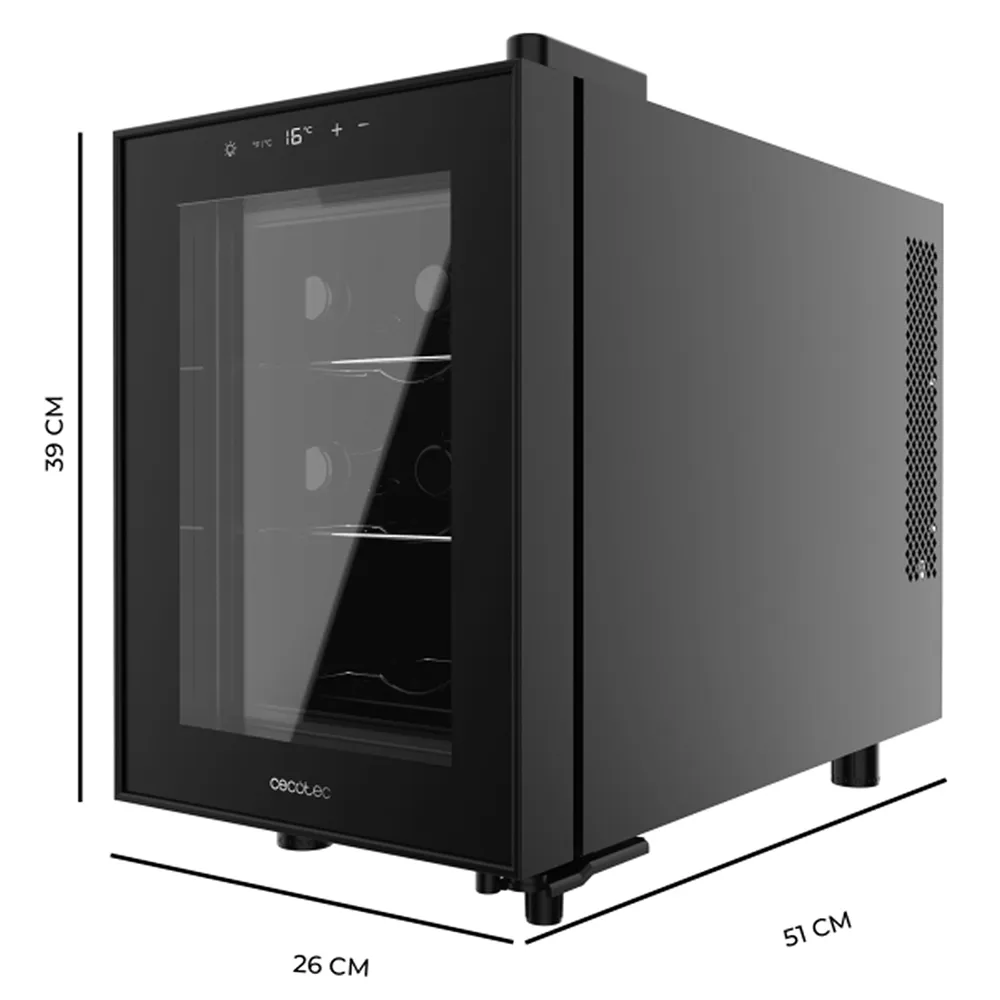 Vinoteca Cecotec Bolero GrandSommelier 600 CoolCrystal 39cm 6 Botellas Clase E Negro - Imagen 3