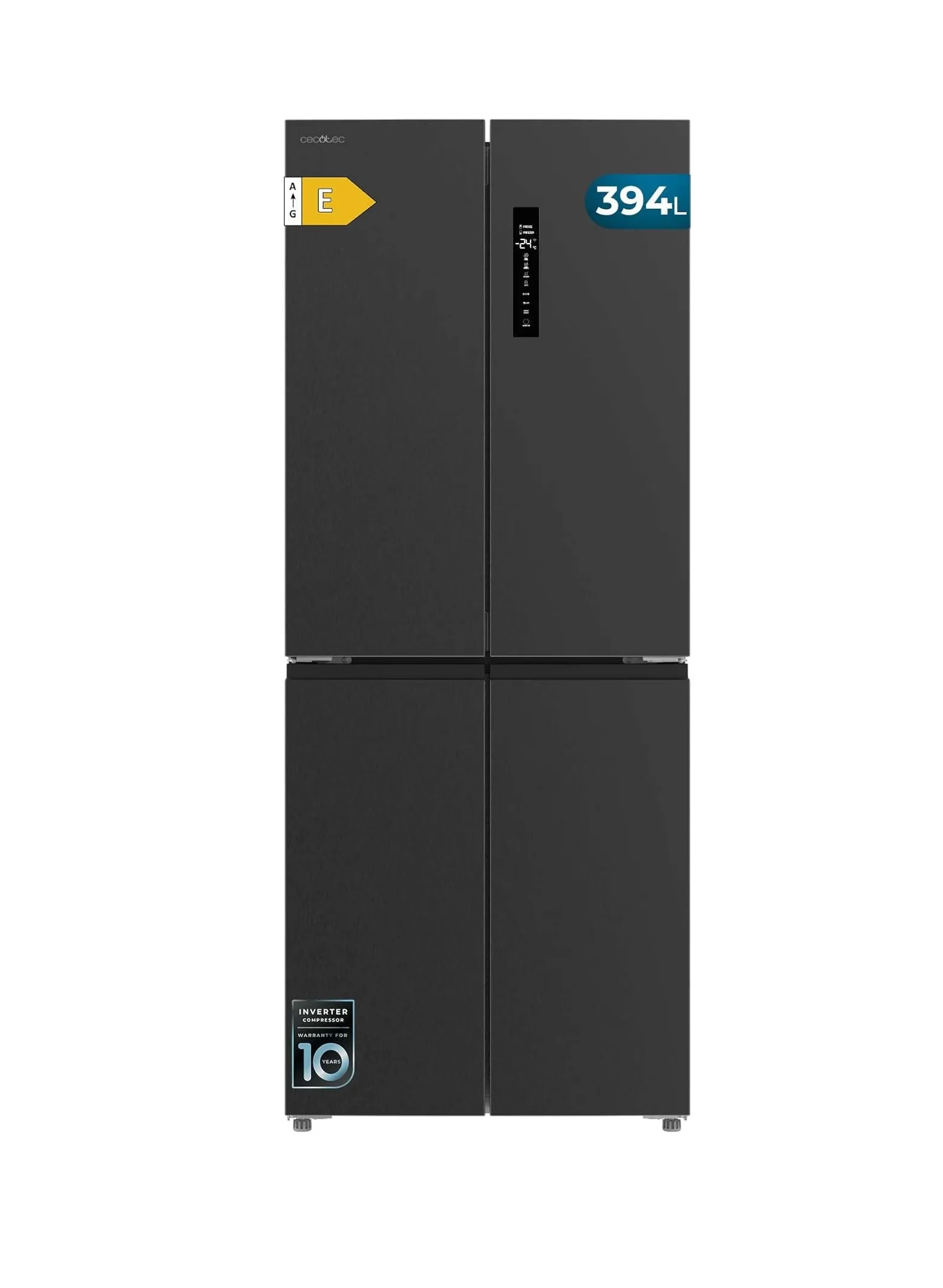 Frigorífico 4 Puertas Cecotec Bolero CoolMarket 4D 394 Dark 176cm 394L Clase E Negro