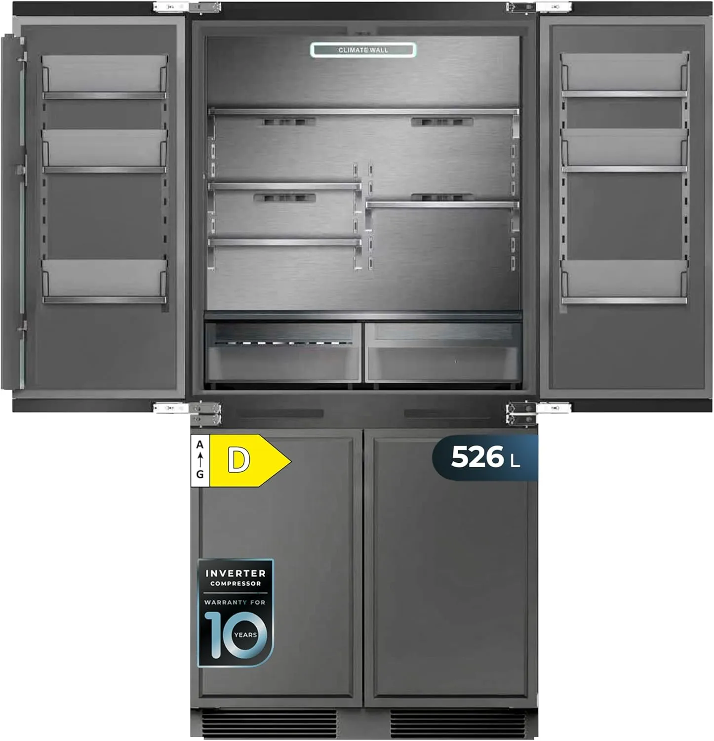 Frigorífico 4 Puertas Cecotec Bolero CoolSilver 4D BI 526 Select 199cm 526L Clase D Gris Oscuro
