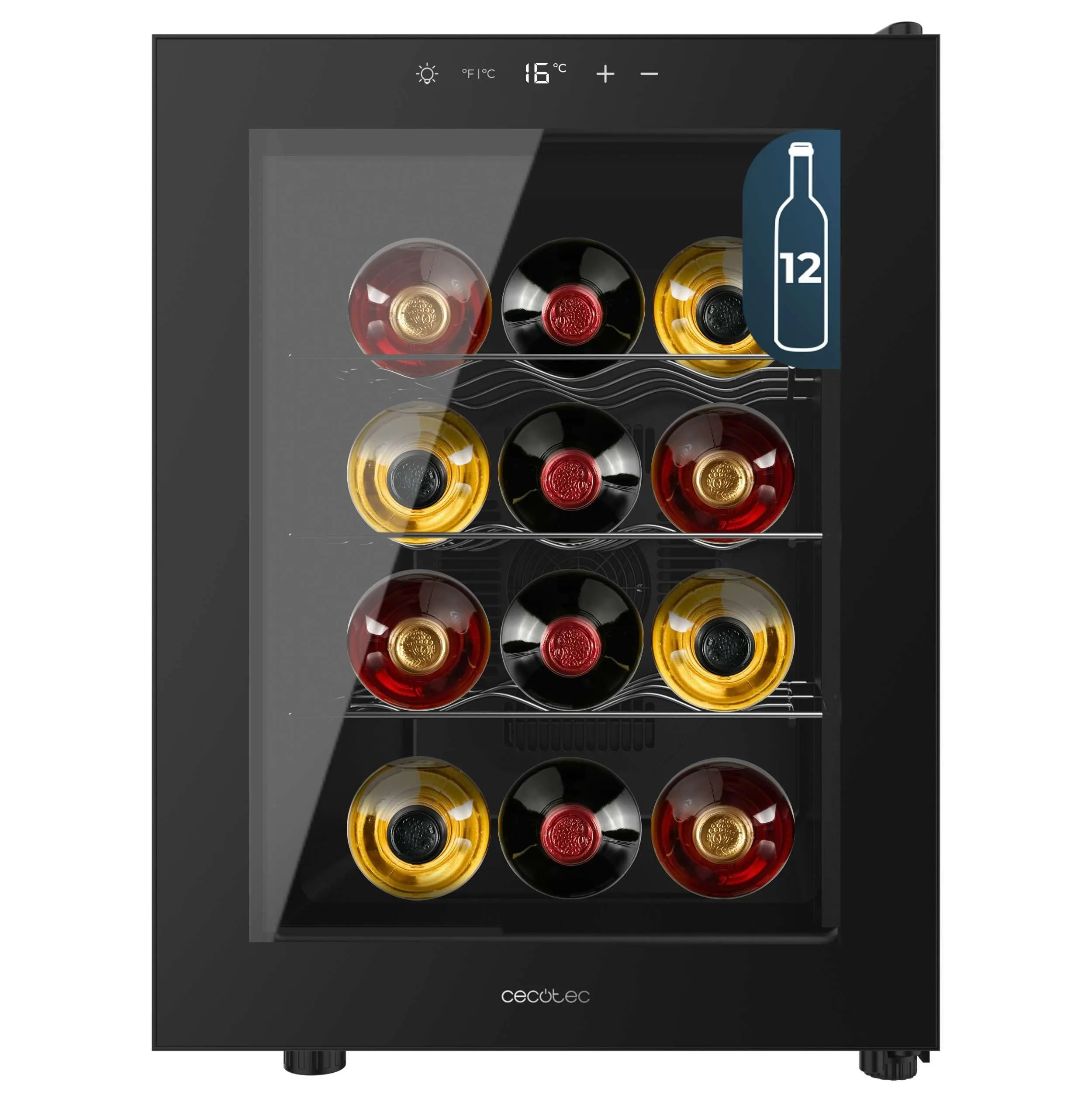 Vinoteca Cecotec Bolero GrandSommelier 1255 CoolCrystal 34.5cm 12 Botellas Clase E Negro