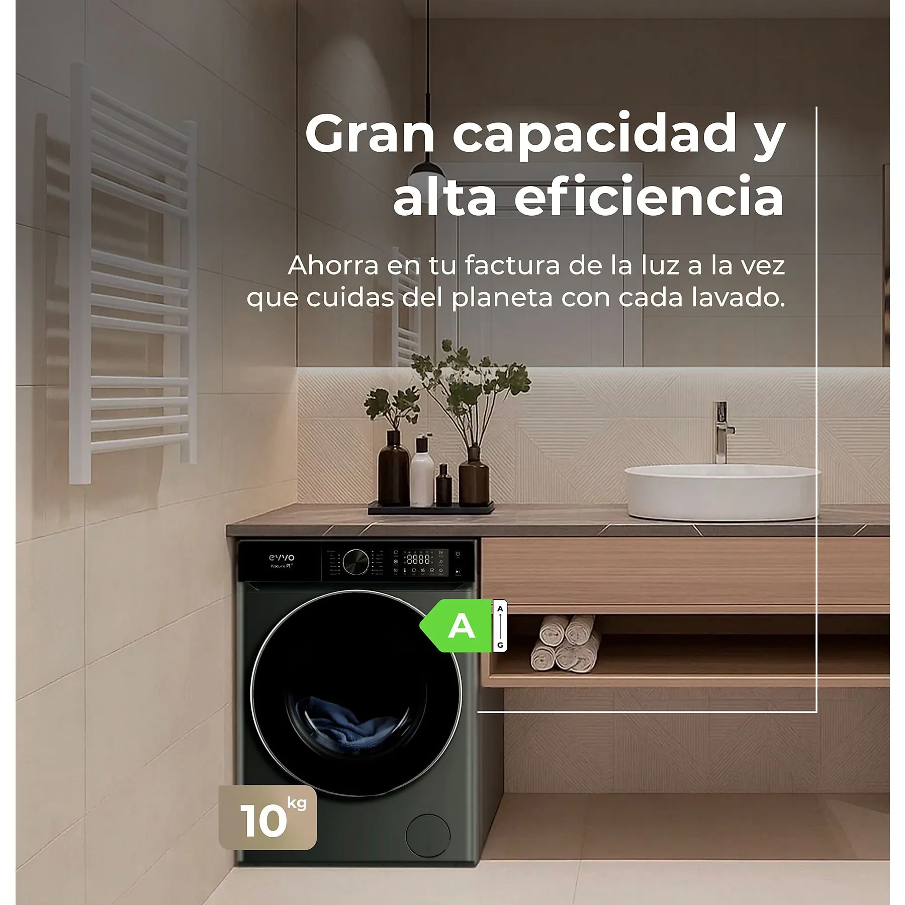 Lavadora EVVO Nature R10X 10Kg Clase A Inox - Imagen 2
