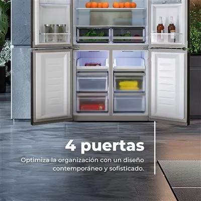 Frigorífico 4 Puertas Evvo F100B Glass Aqua 183cm 560L Clase E Negro - Imagen 2