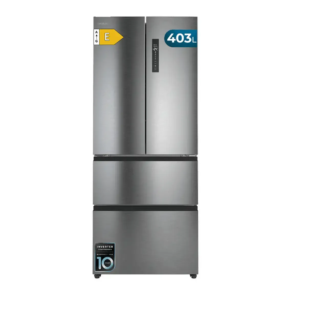 Frigorífico Cecotec Bolero CoolMarket F2D 403 185cm 403L Clase E Inox
