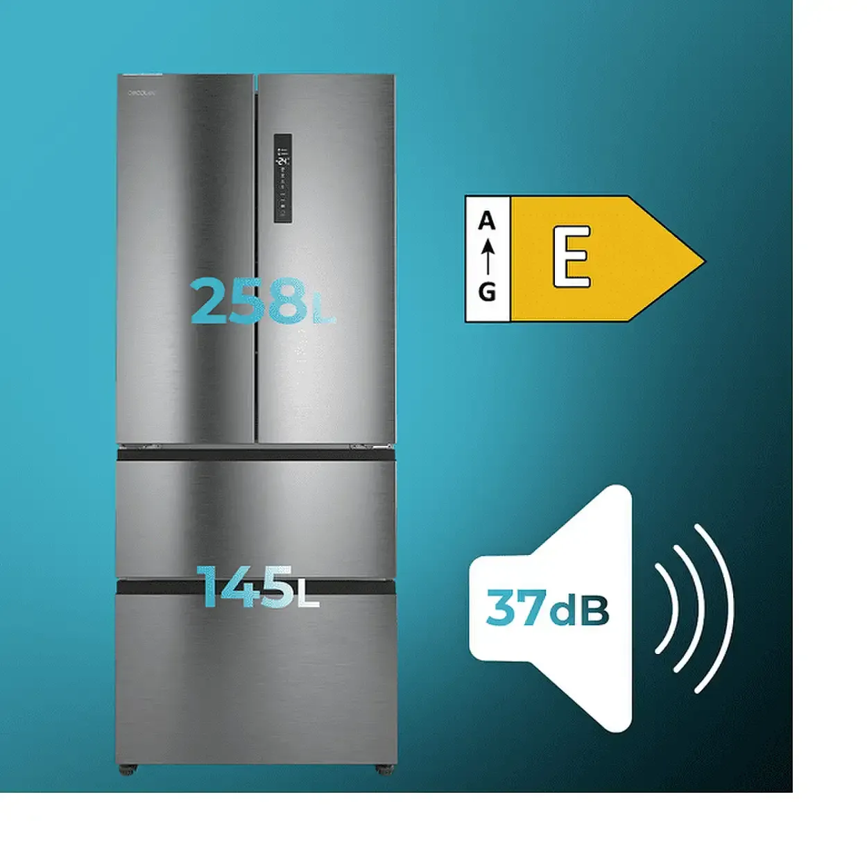 Frigorífico Cecotec Bolero CoolMarket F2D 403 185cm 403L Clase E Inox - Imagen 3